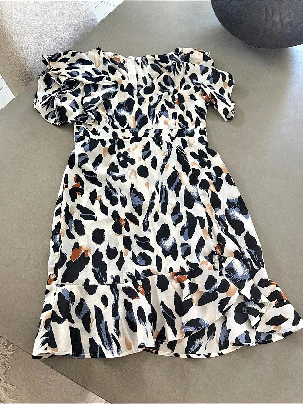 Animal Print Midi Dress in White & Black New